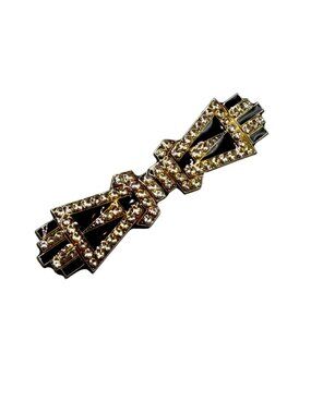 Vintage Pierre Bex Style Brooch Bar Pin Art Deco Inspired Black And Gold